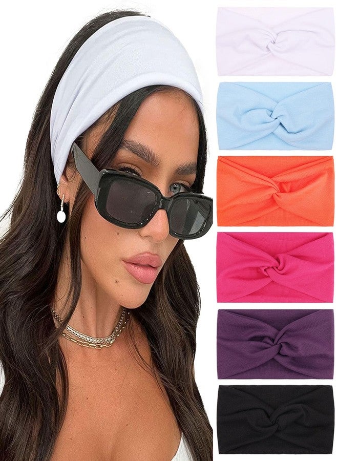 إكستريند مجموعة إكس تريند من 6 قطع من عصابات الرأس النسائية، عصابات رأس متقاطعة ملتوية ومرنة، مثالية لليوجا والتمارين الرياضية، عصابات رأس ناعمة مانعة للانزلاق ومقاومة للتعرق، بألوان سادة، بسيطة ومتعددة الاستخدامات. - Image 1